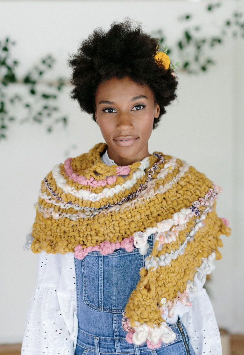 Handknit Bonfire Shawl on model